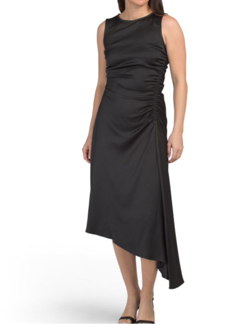 Luxely Sleek Black Asymmetric Midi Dress
